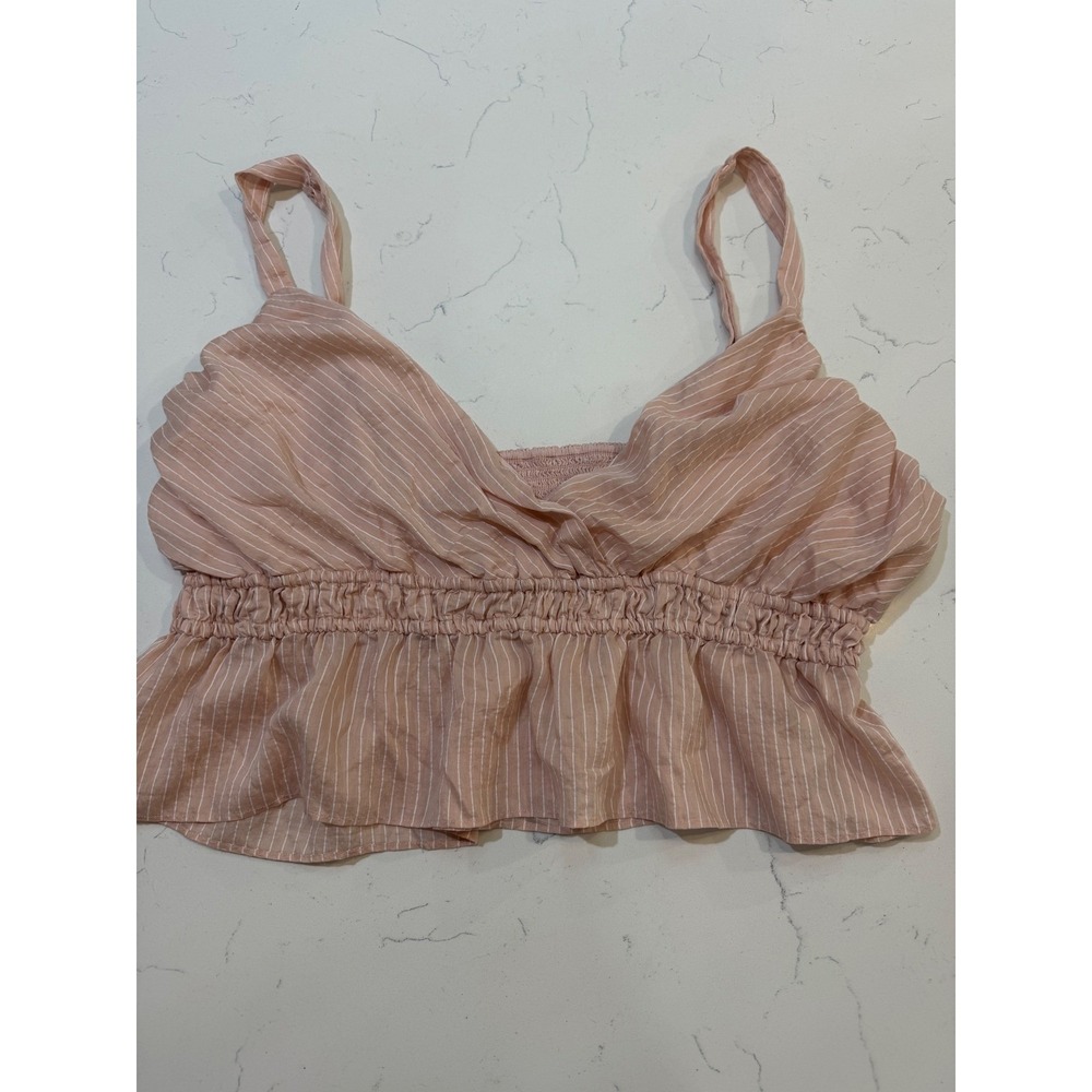 Maeve Anthropologie Pink Pinstripe Smocked Peplum Crop Top 3X Plus Size Lined - Picture 1 of 7